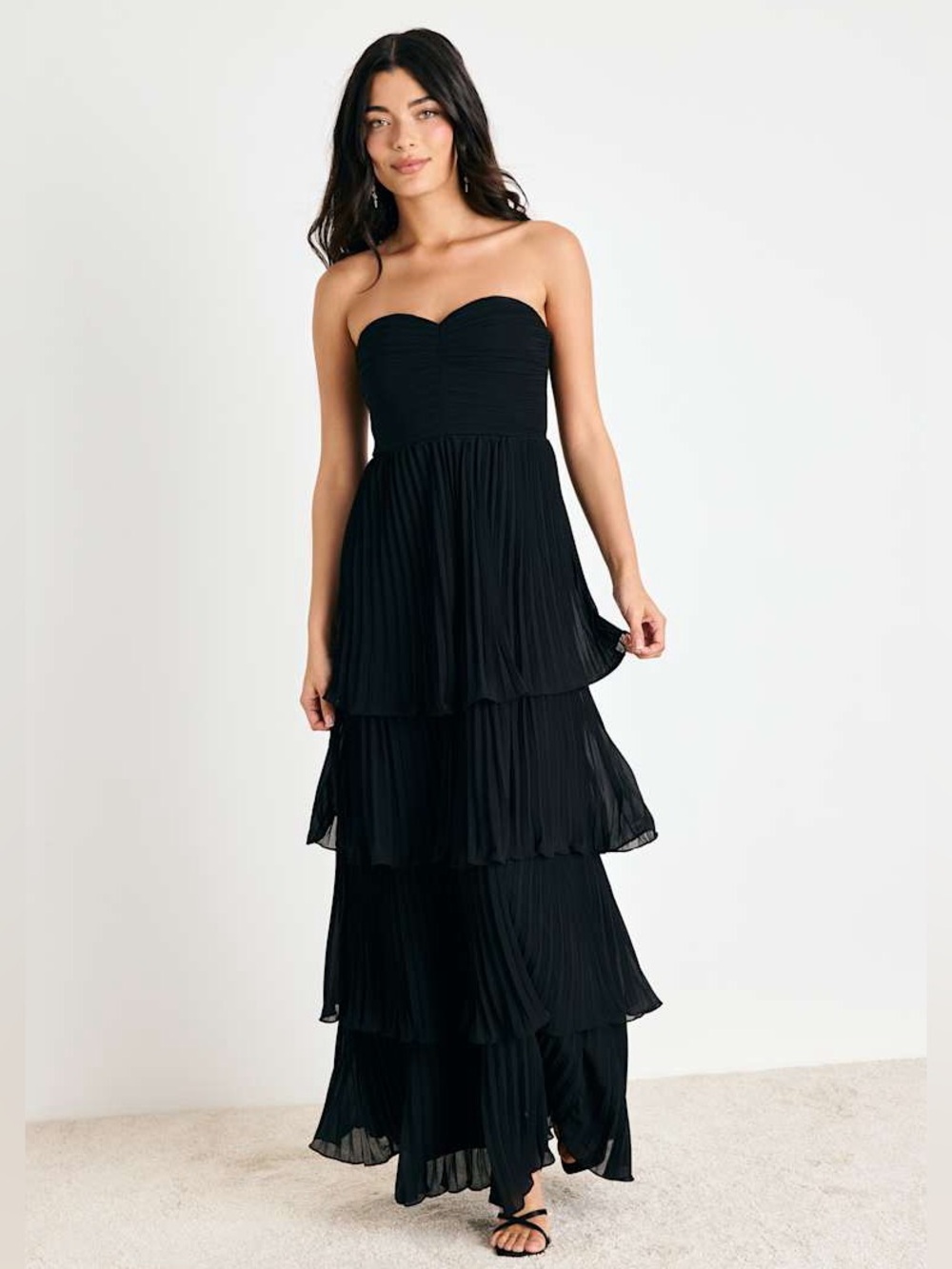 Lulu's Black Strapless Tiered Maxi Dress